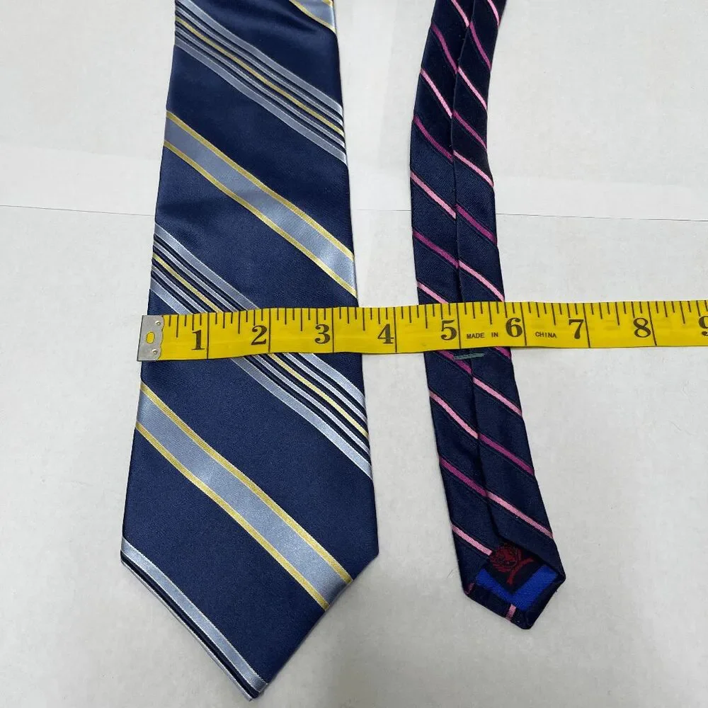 Vintage Tommy Hilfiger‎ 100% Silk Blue Yellow Striped Tie Preppy 90s